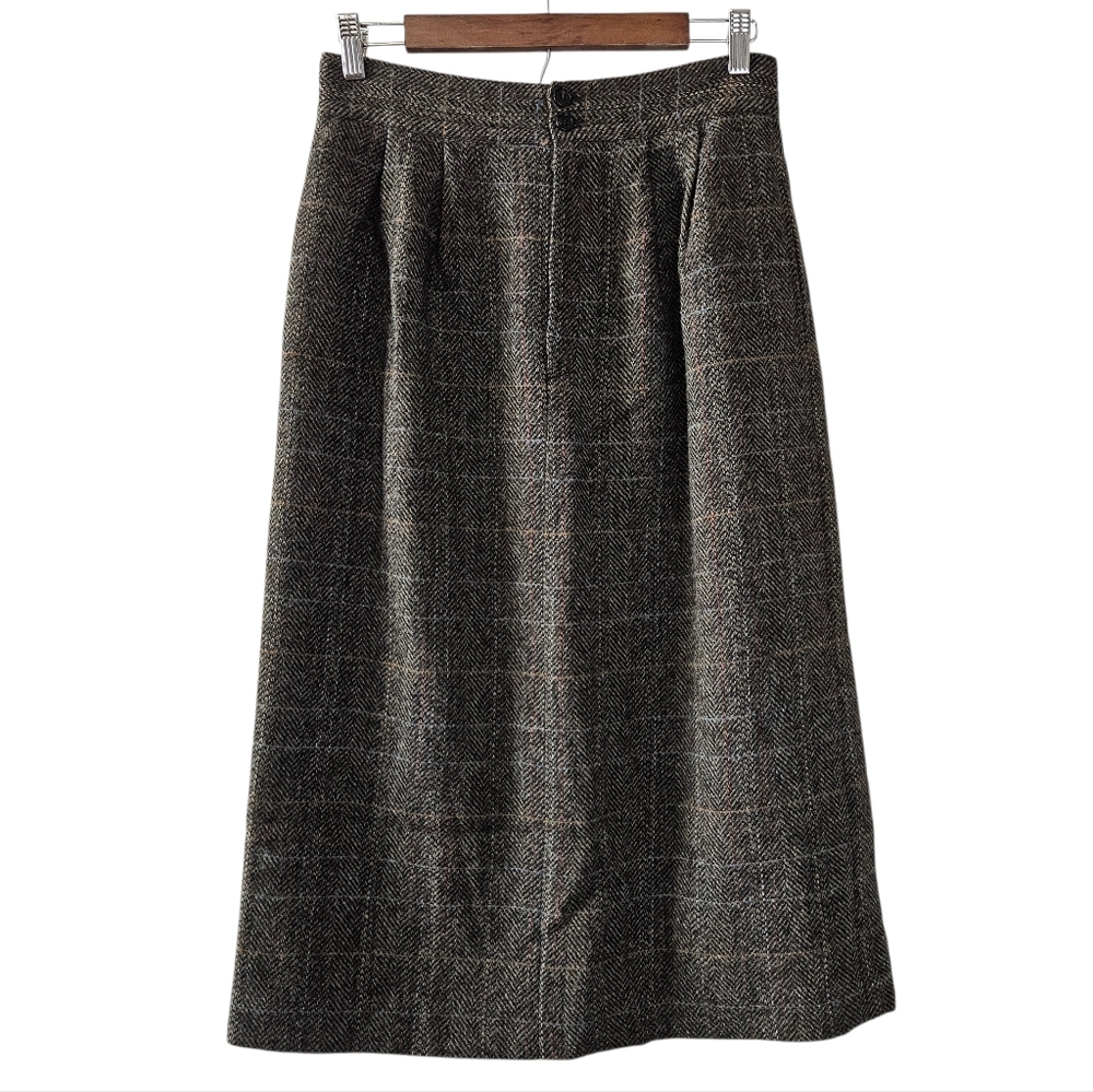 Vtg Calvin Klein 90s Wool Plaid Midi Skirt